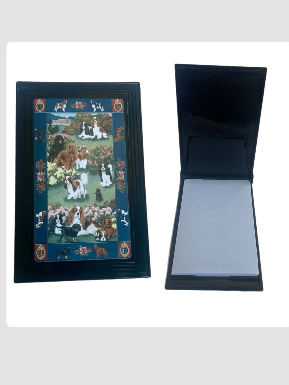 Vintage Gone Doggin Cavalier King Charles Spaniel Lacquer Memo pad;Desk Caddy